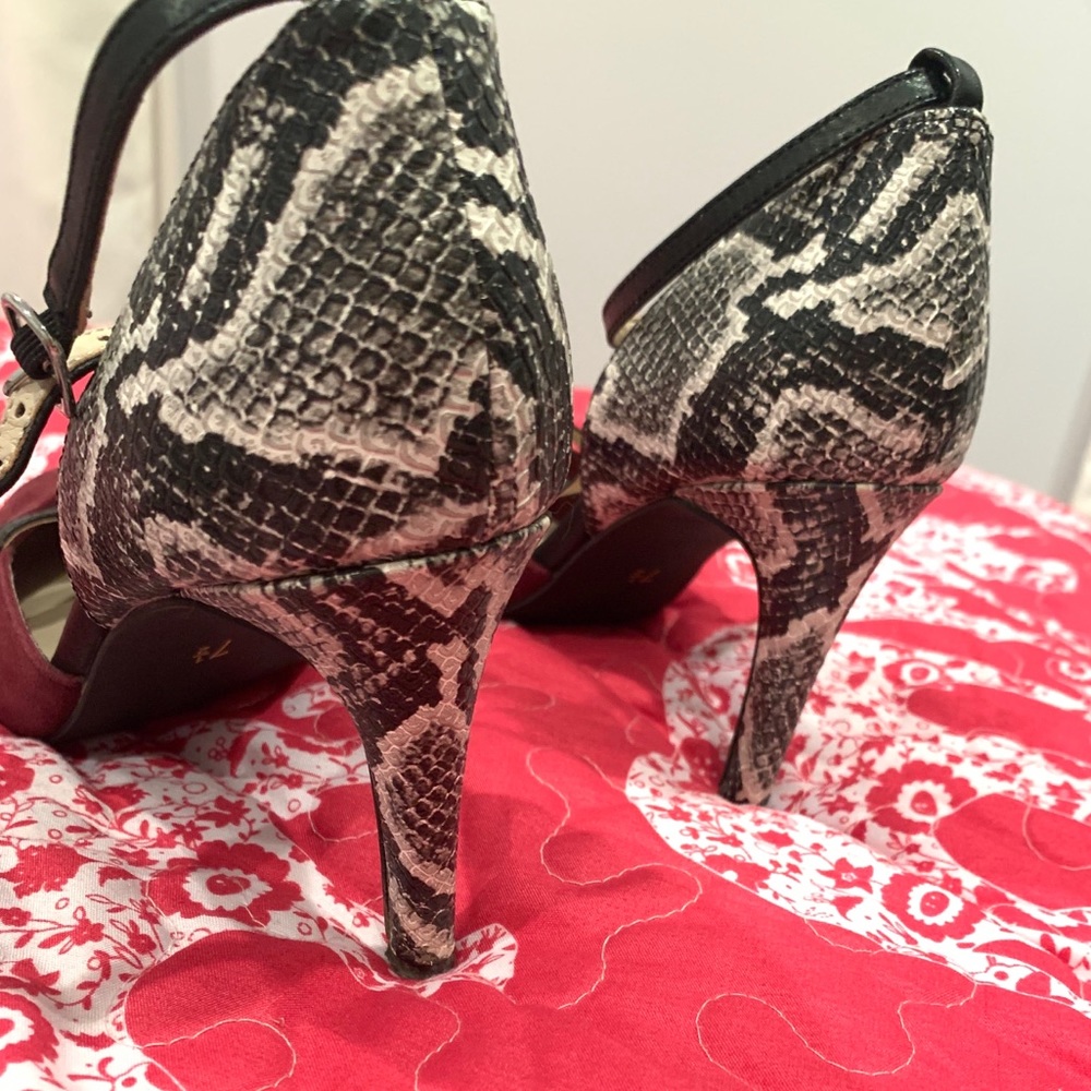 Cabernet (Deep Red) Python Accented T-Strap Pumps - image 3